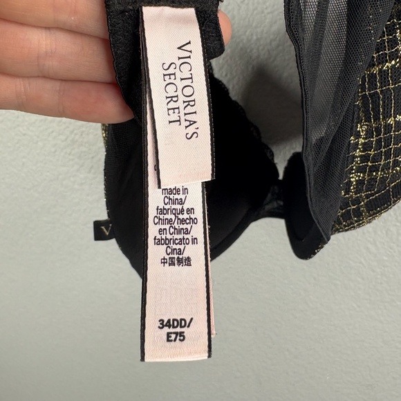 Victoria's Secret Lined Demi Bra Size 34DD - Black & Gold - Picture 7 of 8